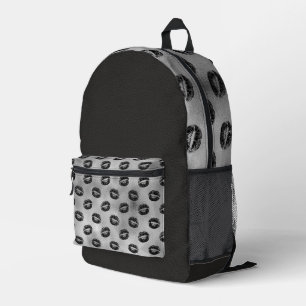 SILVER WITH BLACK LIPS & LEATHER LOOK TEXTURE PRINTED BACKPACK