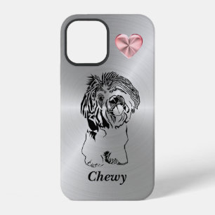 Silver with Pink Heart Shih Tzu Dog iPhone 12 Case