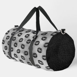 SILVER WITH RANDOM BLACK LIPS DUFFLE BAG