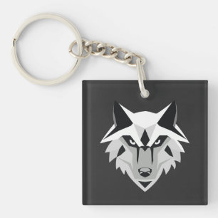 silver wolf head key ring