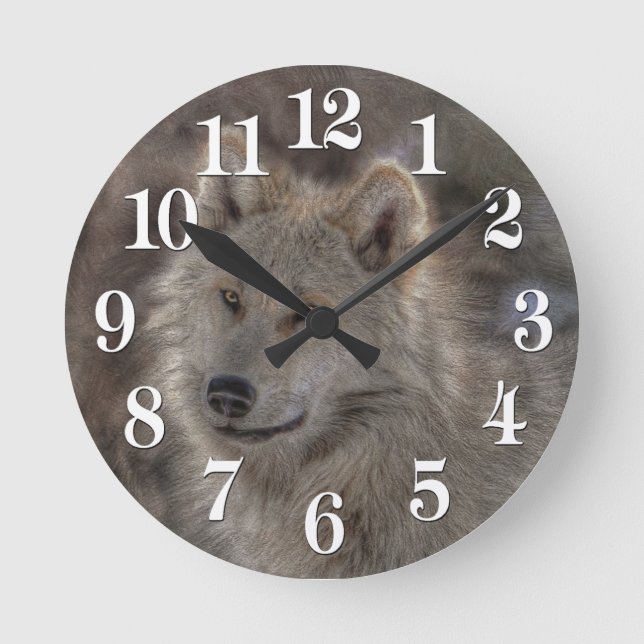 Silver Wolf Wildlife Art Clock (Front)
