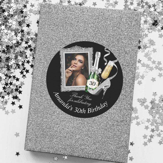 Silver Womens Birthday Thank You Classic Round Sticker (Creator Uploaded)