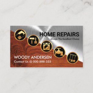 Silver Wood Diagonal Gold Handyman Tools Business Card