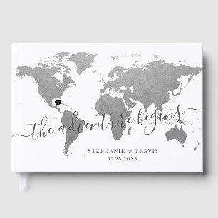 Silver World Map Destination Wedding Guest Book