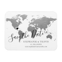 Silver World Map Destination Wedding Save the Date