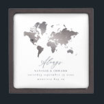 Silver world map wedding or anniversary gift gift box<br><div class="desc">Watercolor metallic silver effect world map wedding or anniversary gift. Beautiful classic silver world map with removable heart to show wedding or honeymoon location. Ideal gift for location weddings. Heart can be hidden if not needed.</div>