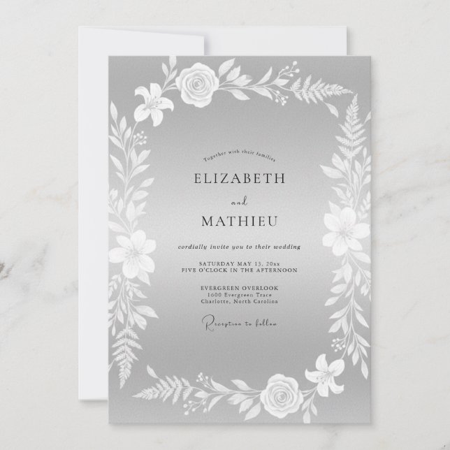Silver Wreath Wedding Invitation (Front)