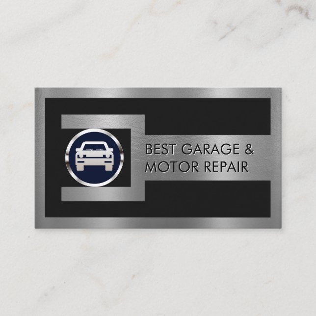 Silver Wrench Frame On Car Nut Logo Business Card (Front)
