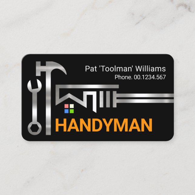 Silver Wrench Tools Rooftop Silhouette Business Card (Front)
