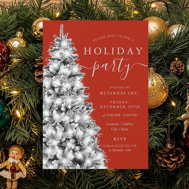 Silver Xmas Tree Corporate Holiday Red  Invitation (Creator Uploaded)