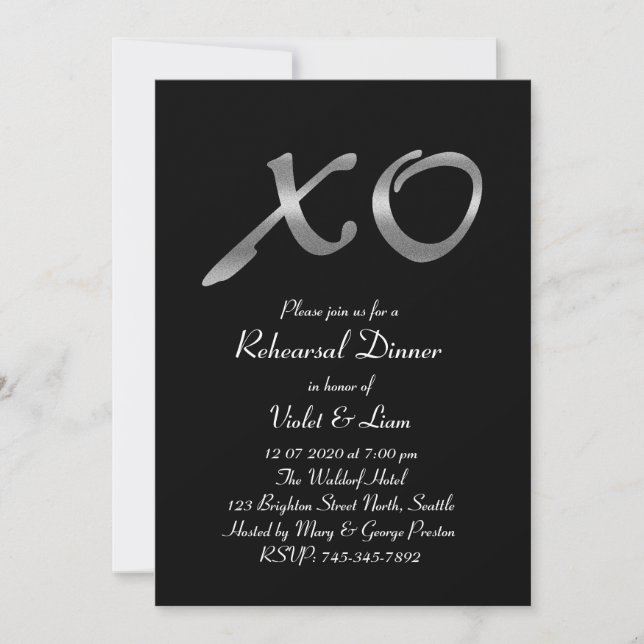 Silver XO's Rehearsal Dinner Invitation (Front)