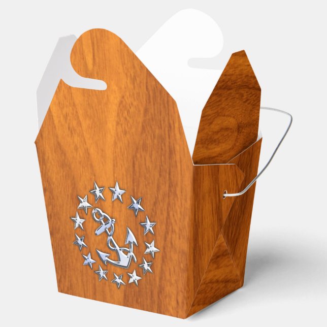 Silver Yacht Flag on Nautical Teak Wood Print Favour Box (Opened)