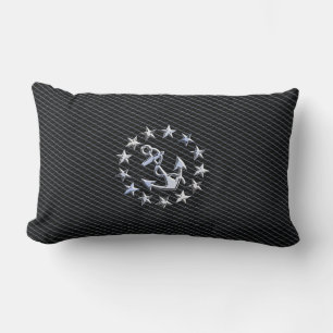 Silver Yacht Naval Flag on Charcoal Grille Lumbar Cushion