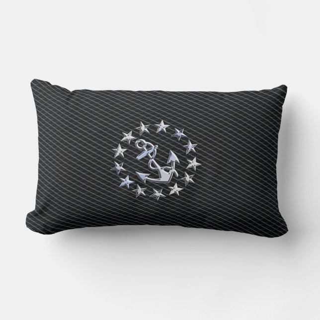 Silver Yacht Naval Flag on Charcoal Grille Lumbar Cushion (Front)