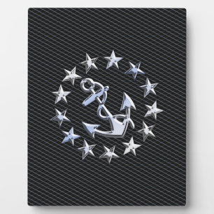 Silver Yacht Naval Flag on Charcoal Grille Plaque