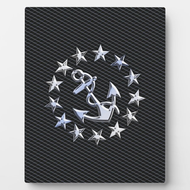 Silver Yacht Naval Flag on Charcoal Grille Plaque (Front)