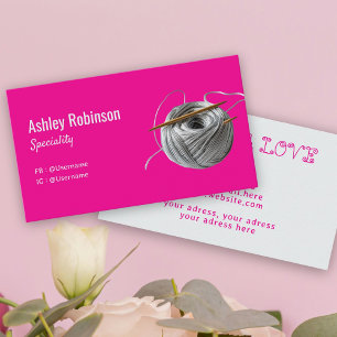 Silver yarn crochet hook handmade with love pink business card