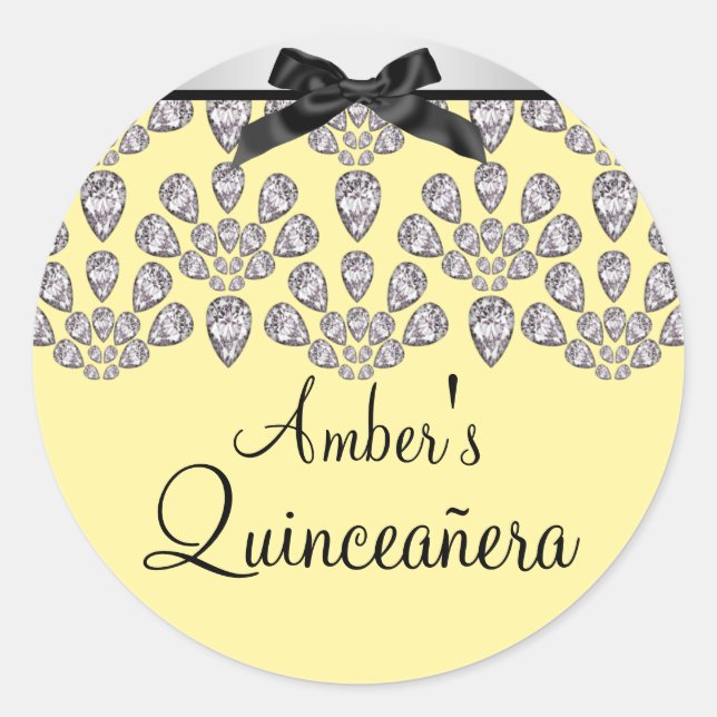 Silver/Yellow Forever Diamonds Quinceañera Sticker (Front)
