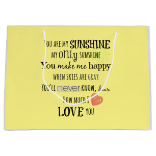 Silver & Yellow; You are My Sunshine Quote Large Gift Bag