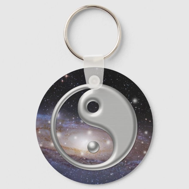 Silver Ying Yang Galaxy Space Key Ring (Front)