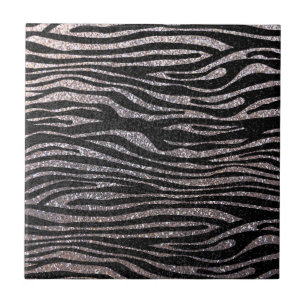 Silver zebra stripe pattern (faux glitter bling) ceramic tile