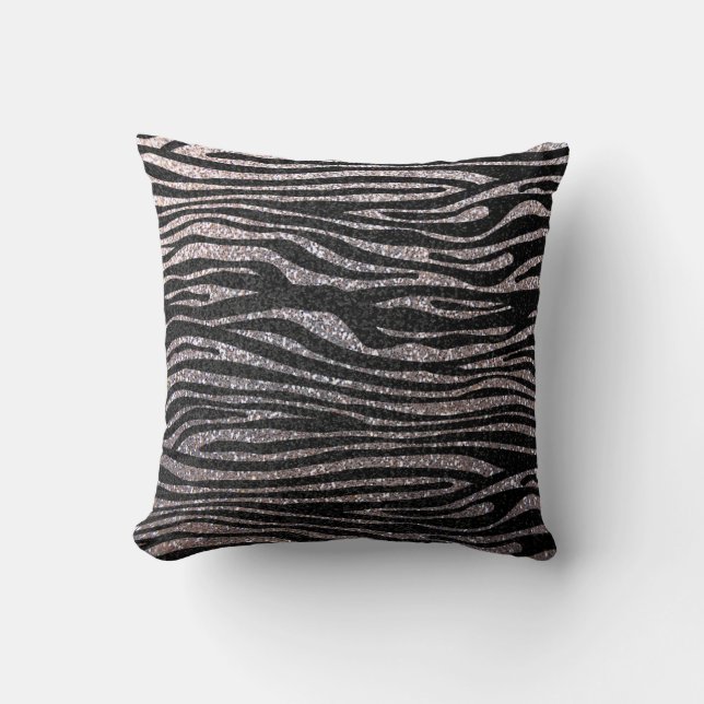 Silver zebra stripe pattern (faux glitter bling) cushion (Front)