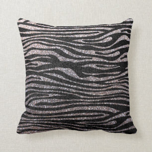 Silver zebra stripe pattern (faux glitter bling) cushion