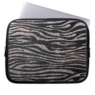 Silver zebra stripe pattern (faux glitter bling) laptop sleeve
