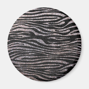 Silver zebra stripe pattern (faux glitter bling) magnet
