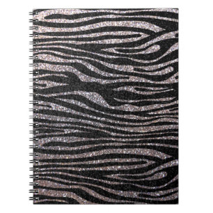 Silver zebra stripe pattern (faux glitter bling) notebook