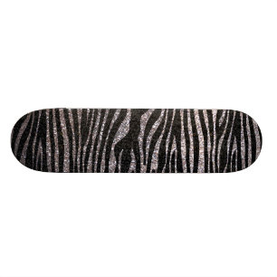 Silver zebra stripe pattern (faux glitter bling) skateboard
