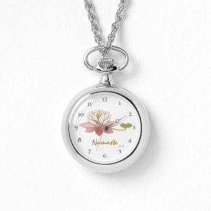 *~* Silver Zen Pink Namaste Pink Flower Spiritual Watch