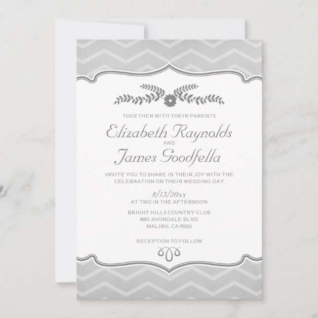 Silver Zigzag Wedding Invitations (Front)