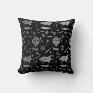 Silver Zinc Steampunk Airships Theme Cushion