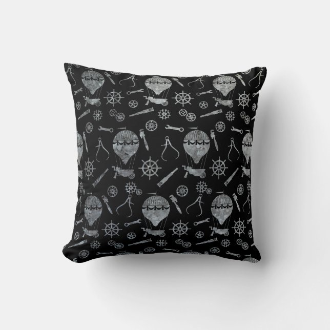 Silver Zinc Steampunk Balloon Theme Cushion (Front)