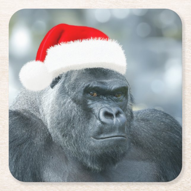 Silverback as the Christmas Grouch Square Paper Coaster (Front)