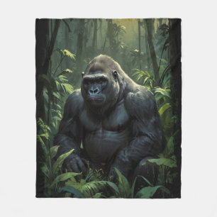 Silverback Gorilla in Rwandan Jungle Fleece Blanket