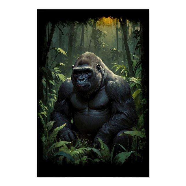 Silverback Gorilla in Rwandan Jungle Poster (Front)