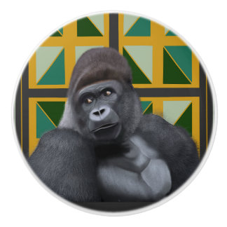 Silverback Gorilla Yellow and Green Geometric  Ceramic Knob