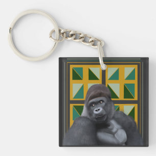 Silverback Gorilla Yellow and Green Geometric  Key Ring
