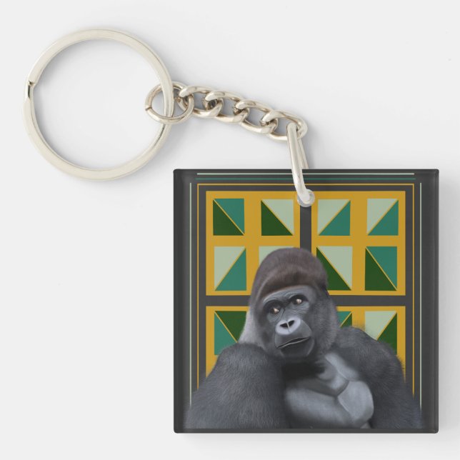 Silverback Gorilla Yellow and Green Geometric  Key Ring (Front)
