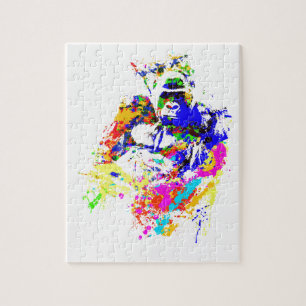 Silverback Lowland Gorilla Splatter Paint Effect Jigsaw Puzzle