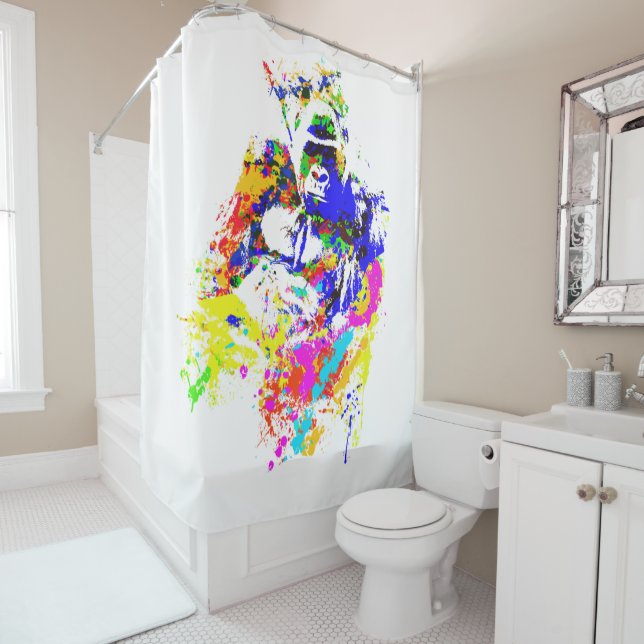 Silverback Lowland Gorilla Splatter Paint Effect Shower Curtain (In Situ)