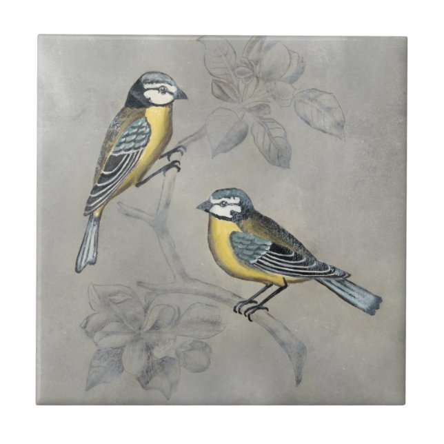 Silvered Aviary | Bird Couple Ceramic Tile (Front)