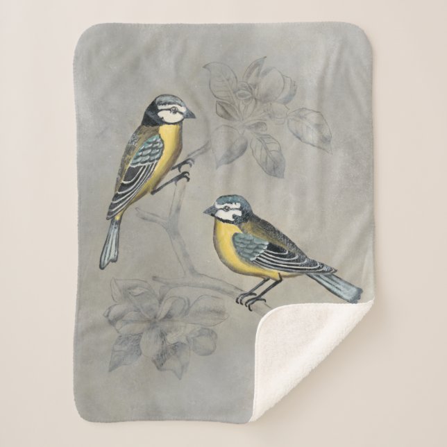 Silvered Aviary | Bird Couple Sherpa Blanket (Front)
