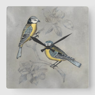 Silvered Aviary   Bird Couple Square Wall Clock
