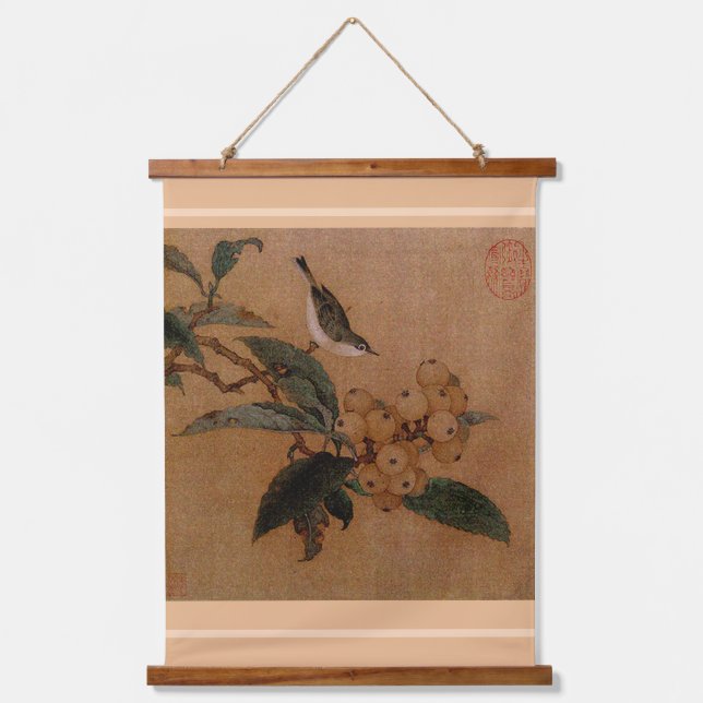 Silvereye bird and loquats Hanging Tapes Hanging Tapestry (Front)