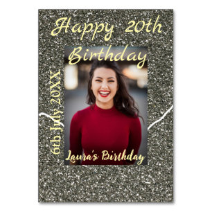 Silverglitter photo 20th birthday add name date table number