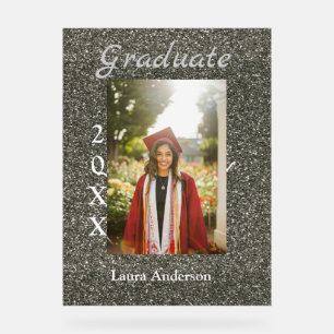 Silverglitter photo graduation add name class text acrylic sign