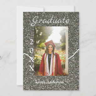 Silverglitter photo graduation add name class text invitation